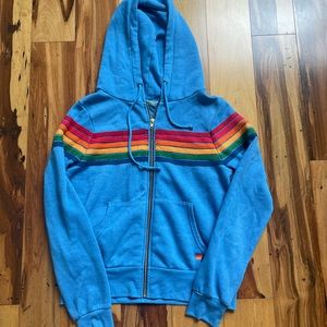 Aviator Nation 5 stripe Relaxed Zip Hoodie